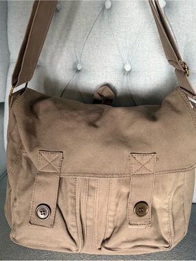 Free Shipping! 90s Grunge Vintage Muted Olive Green Canvas Messenger Bag